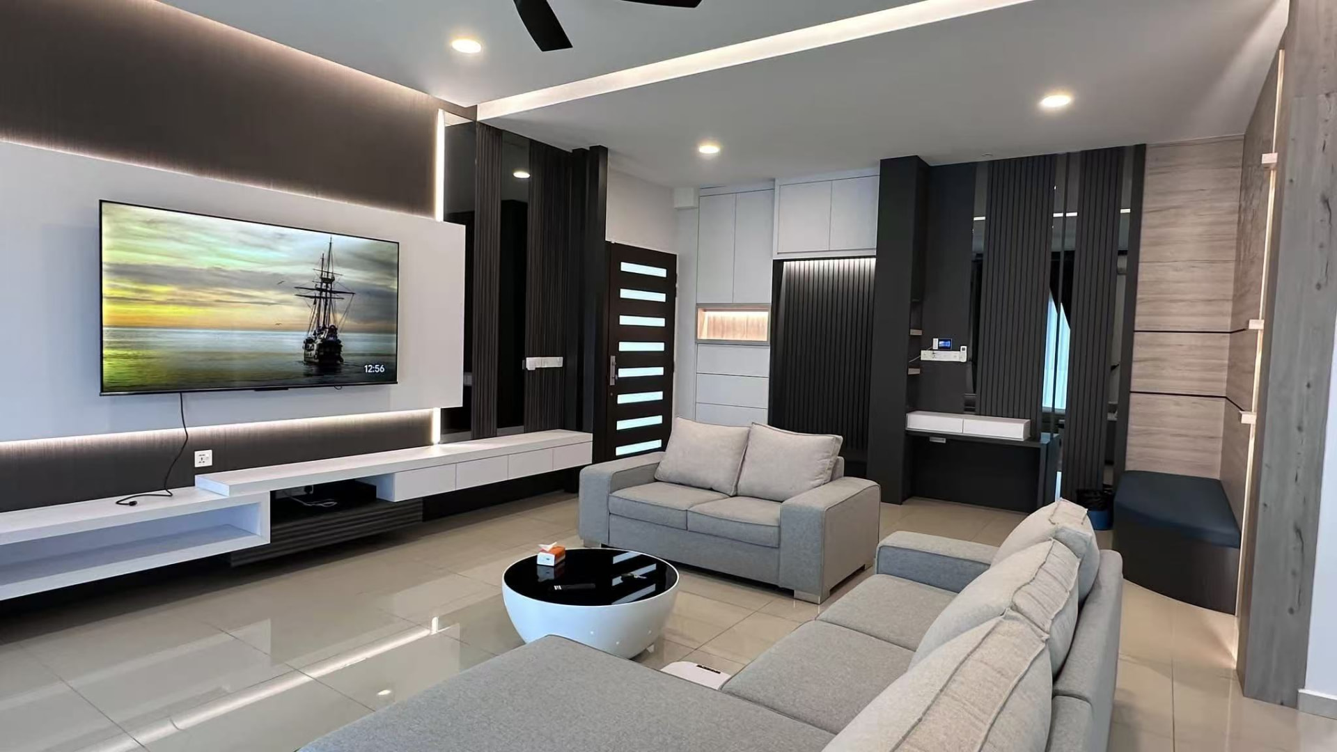 Designer living room with TV feature wall